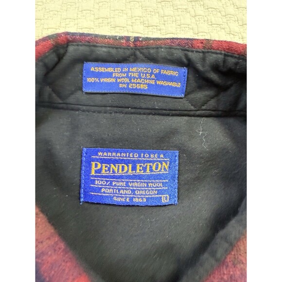 Pendleton Plaid Flannel Shirt Long Sleeve 100% Wool | Red and Green | Size Large - Picture 6 of 14